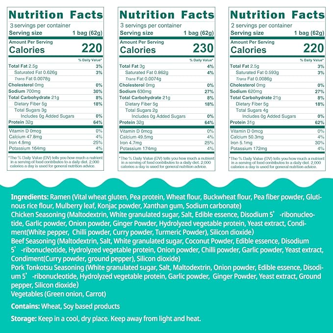 Hethstia High-Protein Instant Ramen Variety Pack (Chicken Beef Pork Tonkotsu) 6 Pack Non-Fried Ramen Broth 31g Plant-Based Protein Air-Dried Low Fat Non-GMO Egg-Free Dairy-Free Healthy Meal