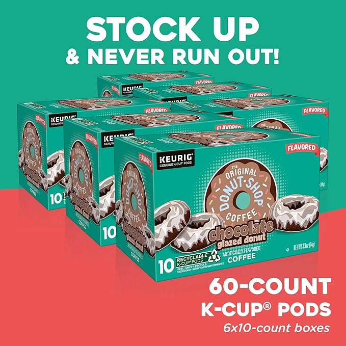 The Original Donut Shop Coffee Chocolate Glazed Donut Keurig Single-Serve K-Cup Pods Medium Roast Coffee 60 Count (6 Packs of 10)