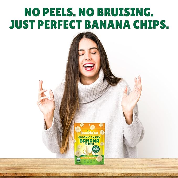 BranchOut Chewy Banana Slices No Sugar Added GentleDry Locks in Nutrition Better than Freeze Dried Banana Chips Healthy Vegan Snacks for Kids &amp Adults 2 oz Snack Size (Pack of 4)