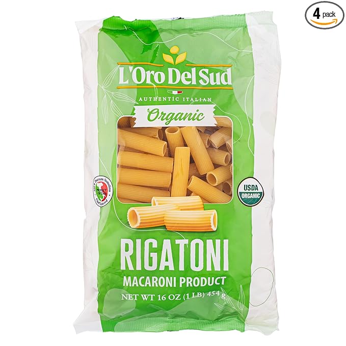 Organic Rigatoni (16 oz x 4 Pack) Italian Pasta Durum Wheat Premium Quality Product of Italy L'Oro del Sud