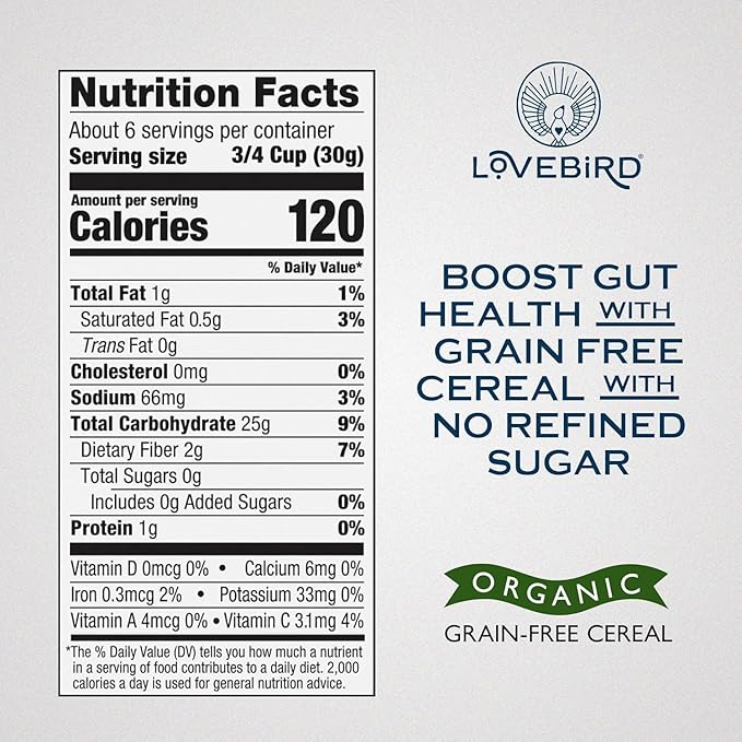 Lovebird Organic Cereal That Actually Tastes Good - 100% Real Food &amp Healthy Gluten Free Cereal No Refined Sugar Paleo Keto Friendly Healthy Snacks for Kids Adults - Unsweetened 3-Pack