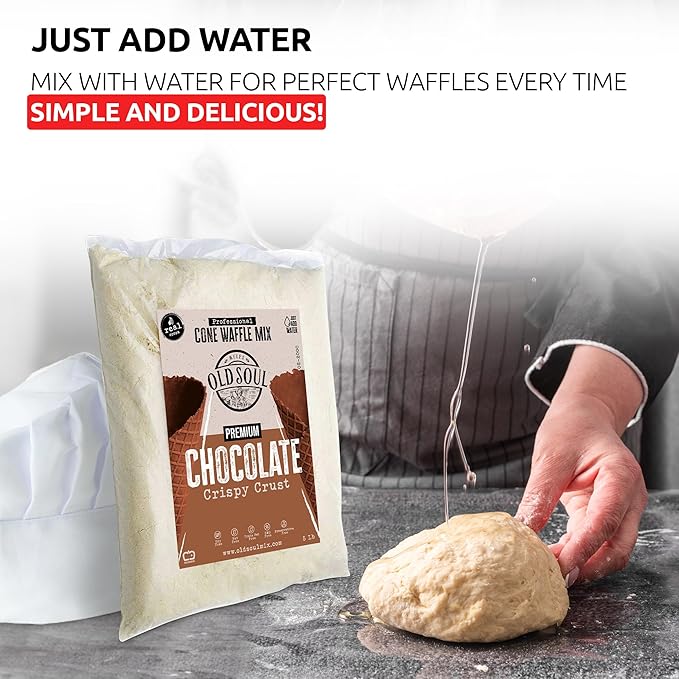 OLDSOUL Professional Cone Waffle Mix | Chocolate Flavor | 30 Lbs | 672 Pcs | Batter Mix | (30 Lbs Traditional)
