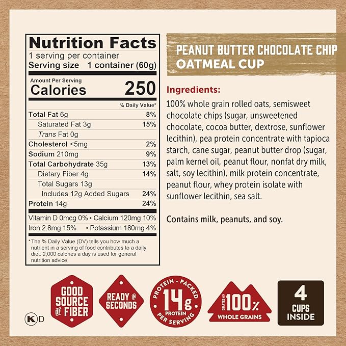 Kodiak Cakes Instant Oatmeal Cup Variety Pack: Peanut Butter Chocolate Chip Maple &amp Brown Sugar &amp Chocolate Chip