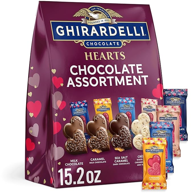 GHIRARDELLI Hearts Chocolate Assortment 15.2 oz Bag Premium Valentine’s Day Candy Individually Wrapped Assorted Chocolate Hearts