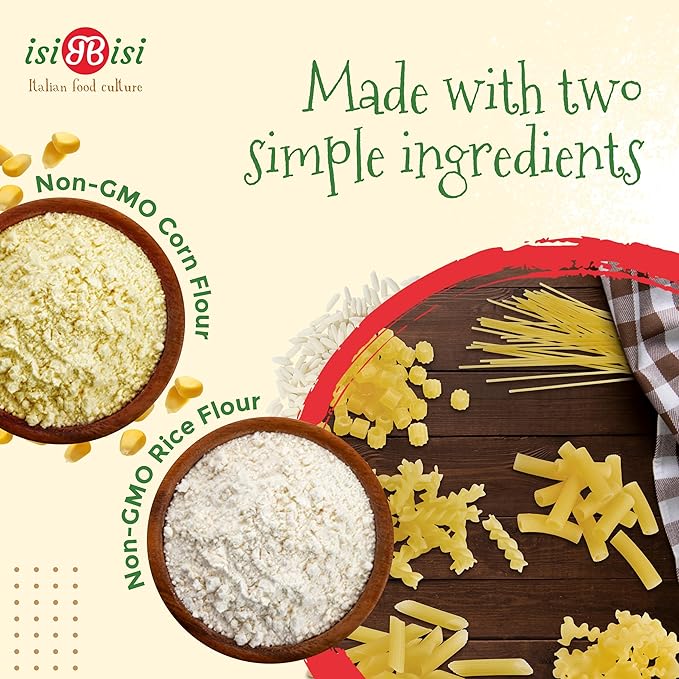 isiBisi Gluten-Free Pasta Sampler 8-Pack - Penne Spaghetti Rigatoni Tubetti Baby Mafalda Spirali Noodles - Non GMO Vegan Made in Italy