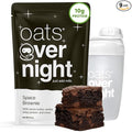Oats Overnight Space Brownie - Overnight Oats with 10g Whey Protein High Fiber Breakfast Protein Shake - Gluten Free Oatmeal Non GMO High Protein Oatmeal (2.3 oz per Meal) (8 Pack + Bottle)