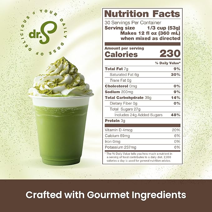 Dr. Smoothie Café Essentials Matcha Green Tea Latte – No Artificial Colors Flavors or Sweeteners – Shelf Stable – 51mg of Caffeine – Great for Hot Iced &amp Frozen Frappes (3.5 lb Bag 30 Serving