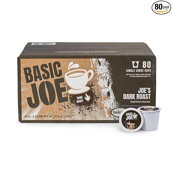 Basic Joe Dark Roast Coffee Pods - 80 Count | Bold Single Serve K-Cup Compatible Pods | 100% Arabica | Strong Morning Coffee | Made in USA