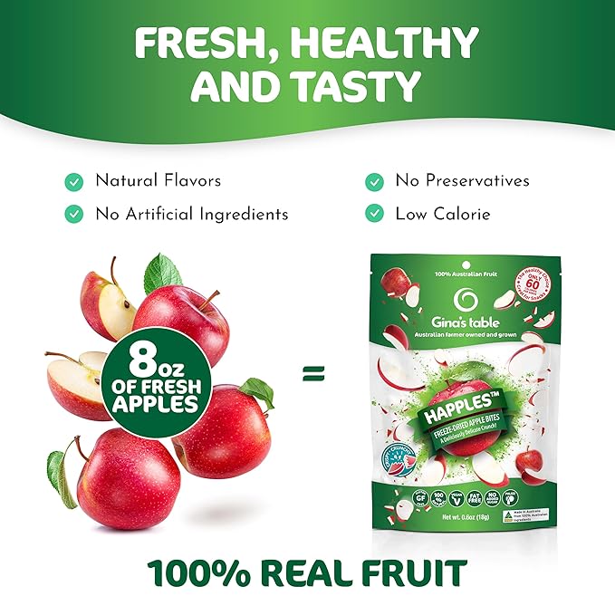 Happles Freeze Dried Apples – 100% Natural No Added Sugar Healthy Low Calorie Apple Crisps Snack for Adults &amp Kids Gluten Free No Artificial Flavours (10 Pack)