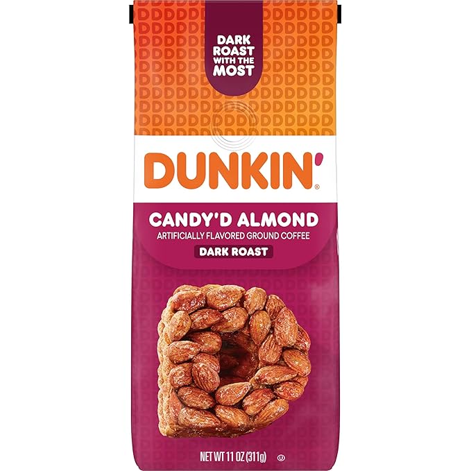 Dunkin' Candy'd Almond Flavored Dark Roast Ground Coffee 11 Ounce (Pack of 6)