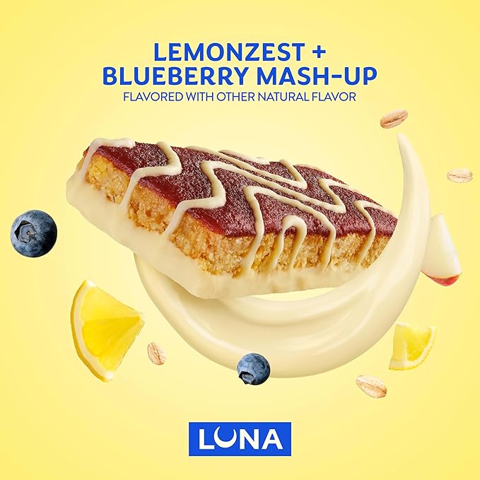 LUNA Bar - Mash-Ups LemonZest + Blueberry Flavor - Gluten Free Snack Bars - Non-GMO - Protein Bars - Made with Organic Oats (15 Pack)