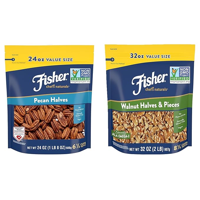 Fisher Chef's Naturals Pecan Halves 24 oz (1 pack) + Fisher Chef's Naturals Walnut Halves &amp Pieces 2 lb (1 pack)