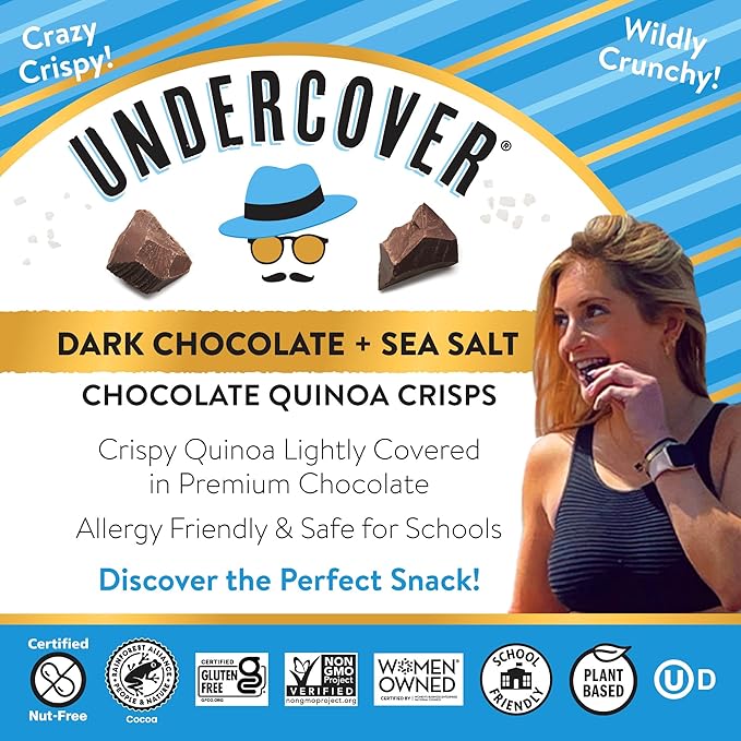 Undercover Snacks Chocolate Quinoa Crisps Snacks - Dark Chocolate + Sea Salt | 70-Count Individually Wrapped Crisps | Gluten Free Nut-Free Allergen Friendly Kosher Plant-Based NOT AIRLINE SIZE