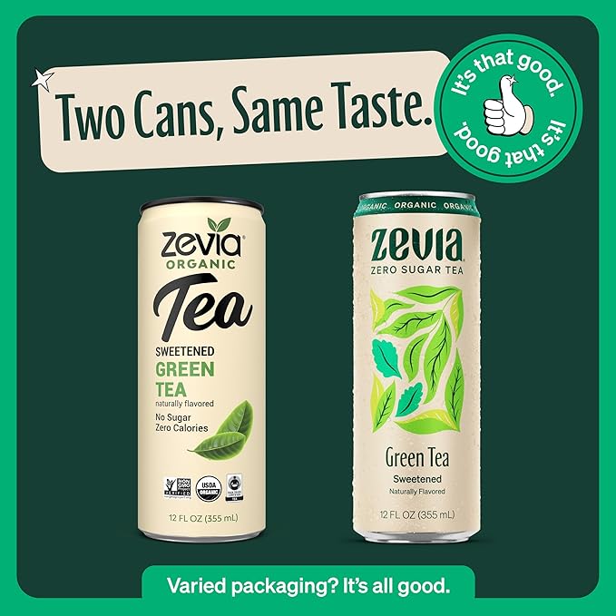 Zevia Zero Sugar Tea Green Tea 12 oz Cans (12-Pack) – Naturally Sweetened Zero Calorie Sugar Free - Non-GMO Project Verified Gluten-Free Vegan