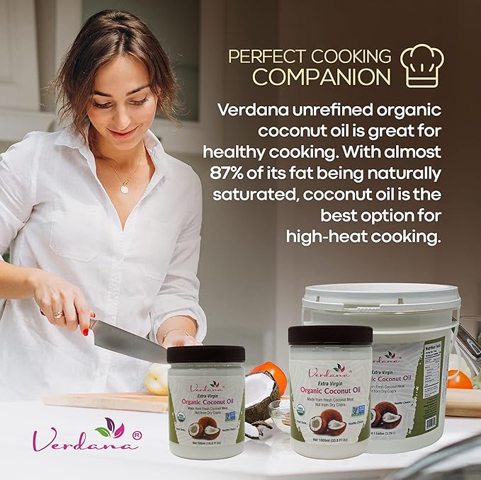 Verdana Organic Extra Virgin Coconut Oil Food Grade Unrefined Cold Pressed USDA Organic 1 Gallon Bulk Value Size for Cooking Baking &amp Soap Making