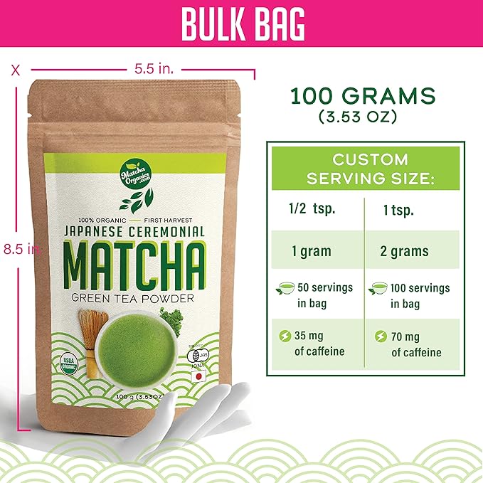 Premium Japanese Ceremonial Matcha Green Tea Powder - 1st Harvest HIGHEST Grade - USDA &amp JAS Organic - From Japan - Perfect for Starbucks Latte Shake Smoothies &amp Baking (3.53oz / 100g)