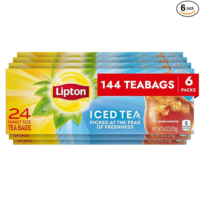 Lipton Unsweetened Iced Tea Bags Family Size Zero Calories 144 Total Tea Bags (24ct - Pack of 6)