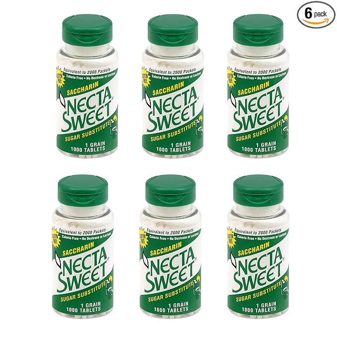 Necta Sweet 1-Grain Saccharin Tablets - Zero-Calorie Sugar Substitutes (6-Pack 1000-Tablet Bottle)