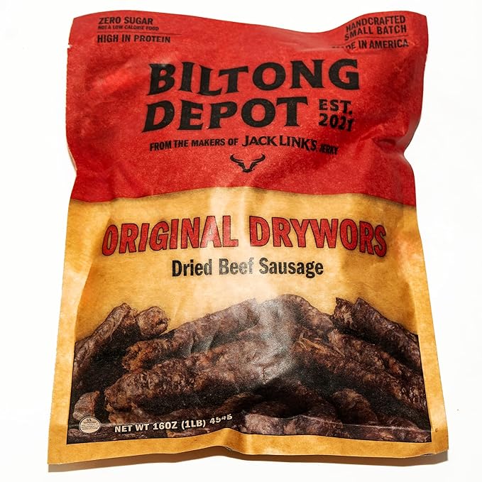 Biltong Depot Original Drywors - 1lb (16oz) | Air-Dried Beef Snack Sticks | High Protein | Keto &amp Paleo Friendly | Zero Sugar | Gluten Free | No Artificial Preservatives | No MSG