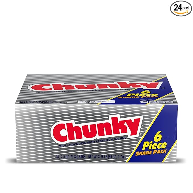 Chunky Milk Chocolate with Peanuts and Raisins Individually Wrapped Candy Bar Share Pack 2.5.oz each Bulk 24 Pack