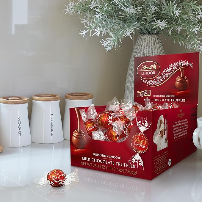 Lindt LINDOR Milk Chocolate Candy Truffles Bulk Box Smooth Center 25.4 oz 60 Count Chocolate Candy Bulk