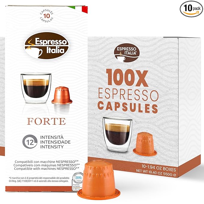 FORTE Espresso Pods for Nespresso Original Line - 12/12 Intensity Italian Roast - 100% Food-Grade BPA-Free Capsules for Home &amp Office Machines - Bold Ristretto Blend with Thick Crema