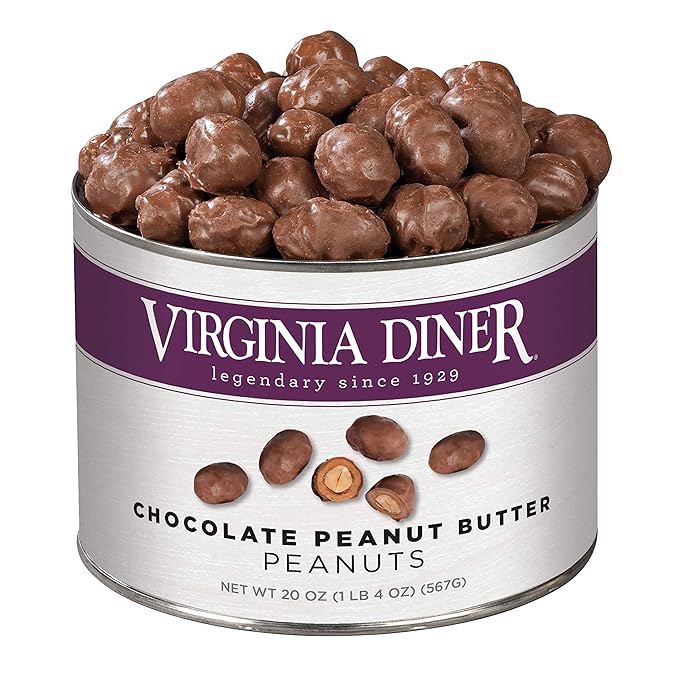Virginia Diner - Gourmet Natural Extra Large Chocolate Peanut Butter Covered Virginia Peanuts 20 Ounce Tin