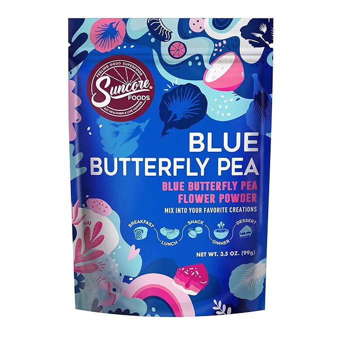 Suncore Foods Blue Butterfly Pea Powder Blue Food Coloring Powder Gluten-Free Non-GMO 3.5oz (1 Pack)
