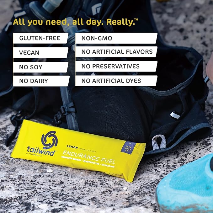 Tailwind Nutrition Endurance Fuel Sports Drink Powder Single Serving with Electrolytes Non-GMO Free of Soy Dairy and Gluten Vegan-Friendly Lemon Pack of 12