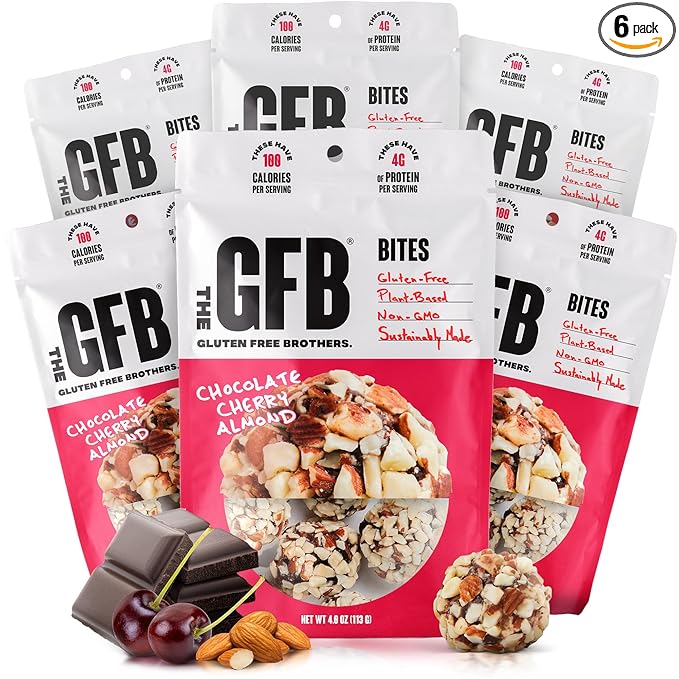 The GFB Chocolate Cherry Almond Protein Bites - Gluten Free Plant Based Non GMO Sustainably Made – Ridiculously Tasty Healthy Vegan Protein Energy Balls 4 oz (6 Count)