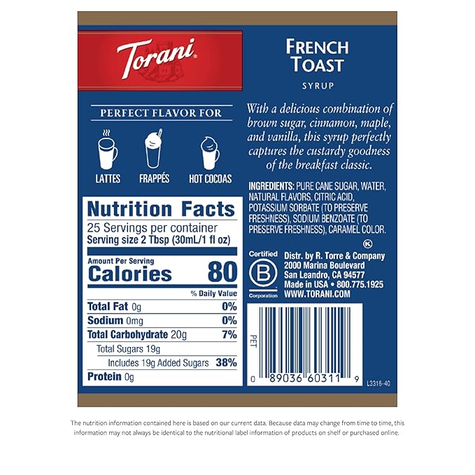 Torani Syrup French Toast 25.4 Ounces (Pack of 4)