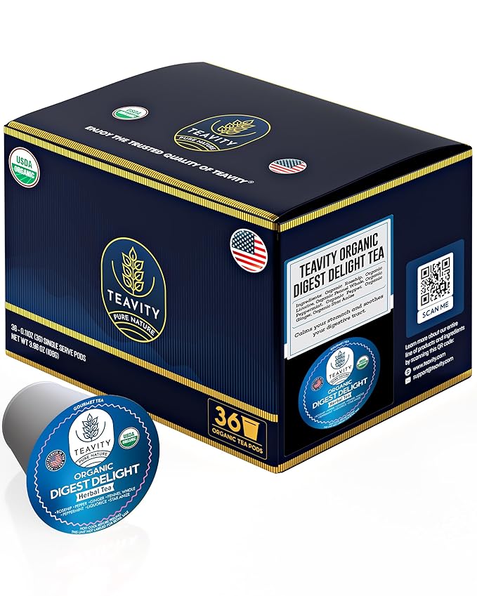 Organic Tea Pods with Ginger Peppermint Fennel Licorice &amp Rosehip Digest Delight by Teavity (36 Tea Pods)