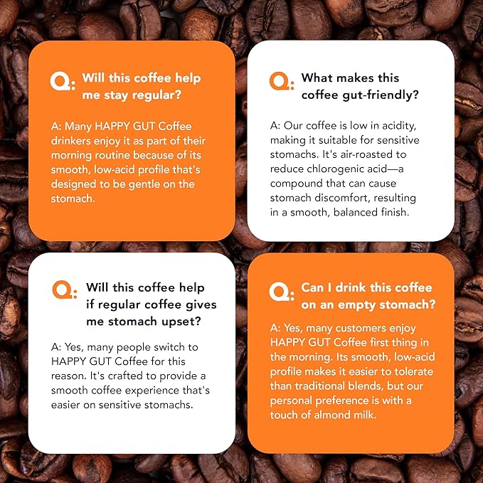 Happy Gut Coffee - Doctor-Formulated Organic Medium-to-Dark Roast Coffee with Gut-Friendly Benefits - Gentle on Stomach - Rich Flavor Gluten-Free No Bitterness - 12oz - SMOOTH - Ground