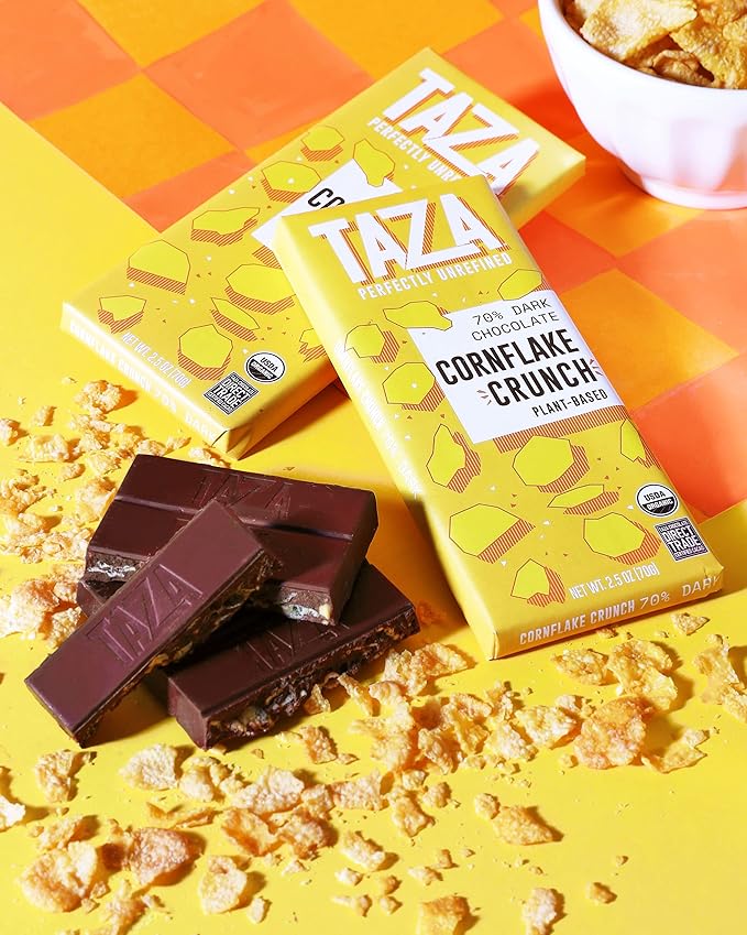 Taza Chocolate Organic Smooth &amp Crunchy Bars 70% Stone Ground Cornflake Crunch 2.5 Ounces (10 Count) Vegan
