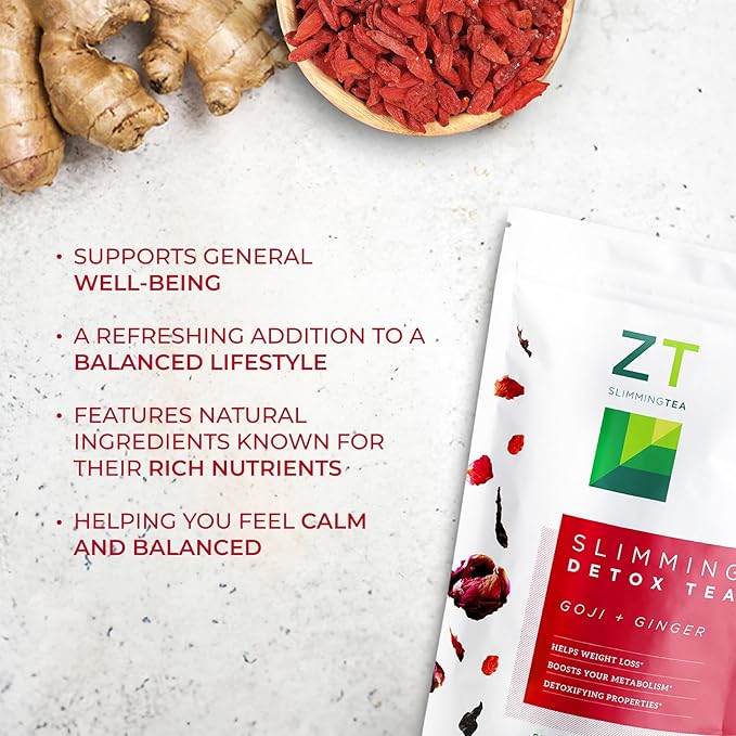 Dr. Zisman ZT Slimming - Goji-Ginger Herbal Tea Blend - Tea with Goji Berries &amp Ginger Root for a Refreshing Flavor - 30 Day Wellness Blend (30 Servings)