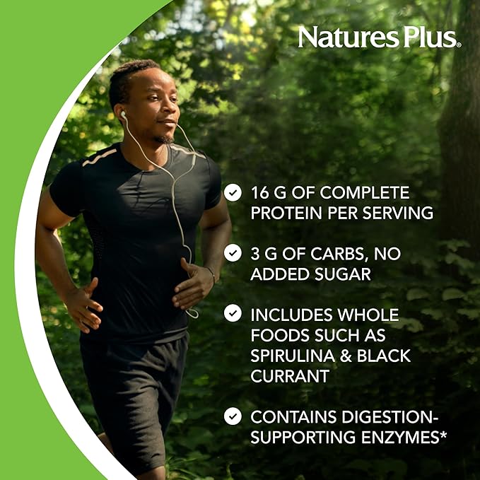 NaturesPlus Energy Shake - 0.95 lb - 16 Grams of Plant-Based Protein Per Serving - Contains Digestion-Supporting Enzymes - No Added Sugar - Non-GMO Vegetarian Gluten Free - 16 Servings