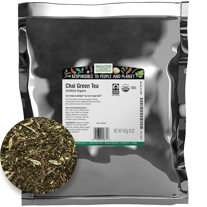 Frontier Co-op Organic Chai Green Tea 1-Pound Bulk Robust Combination of Green Tea &amp Spices Great as Hot Tea Fairtrade