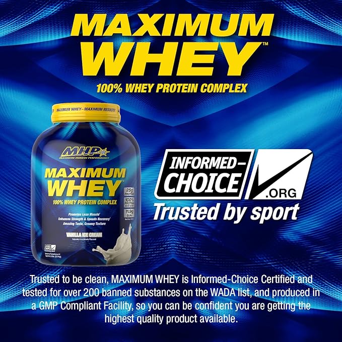 Maximum Human Performance Maximum Whey Protein 25g Fast Acting Delicious Tasting Protein Enhances Strength &amp Speeds Recovery Vanilla Ice Cream 62 Servings 5 Pound