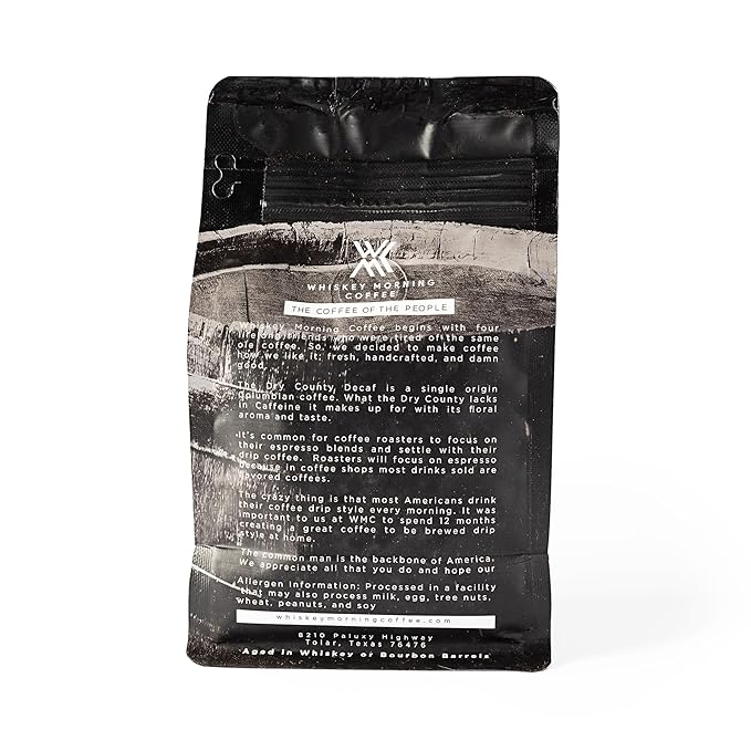 Whiskey Morning Coffee Bourbon Barrel Aged Whiskey Decaf Ground Coffee Medium Roast 100% Arabica Specialty Grade Non-Alcoholic Whiskey Infused Small Batch Texas Roasted 10 oz Bag