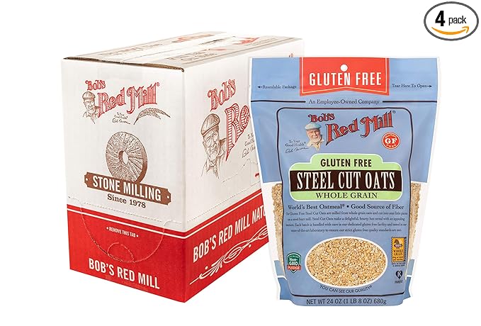 Bob's Red Mill Gluten Free Steel Cut Oats 24oz (Pack of 4) - Gluten Free Non GMO Whole Grain Vegan Kosher