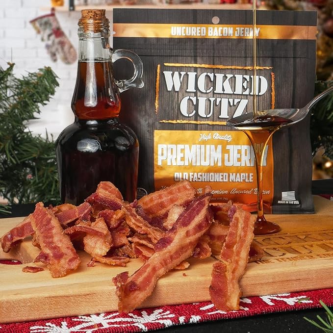 Wicked Cutz Jerky Gift Basket Includes Bacon Jerky Beef Jerky Meat Sticks and Beef Chips | Tender Easy to Chew USA Made High Protein Carnivore Snacks | Unique Gifts for Men (13 Pack)