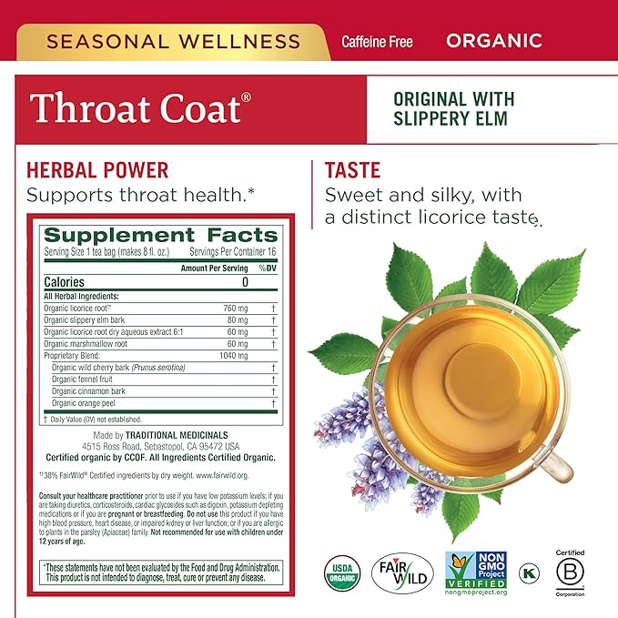 Traditional Medicinals Tea Organic Seasonal Care Variety Pack Throat Coat Echinacea Breathe Easy with Eucalyptus to Support Respiratory Health 96 Tea Bags (6 Pack)