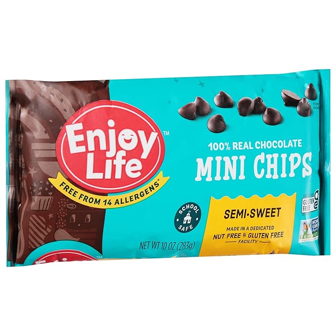 Enjoy Life Baking Chocolate Semi-Sweet Mini Chocolate Chips Gluten Free School Safe Non GMO Dairy Free Soy Free Vegan Nut Free Chocolate 12 Bags (10 oz) Bulk Chocolate