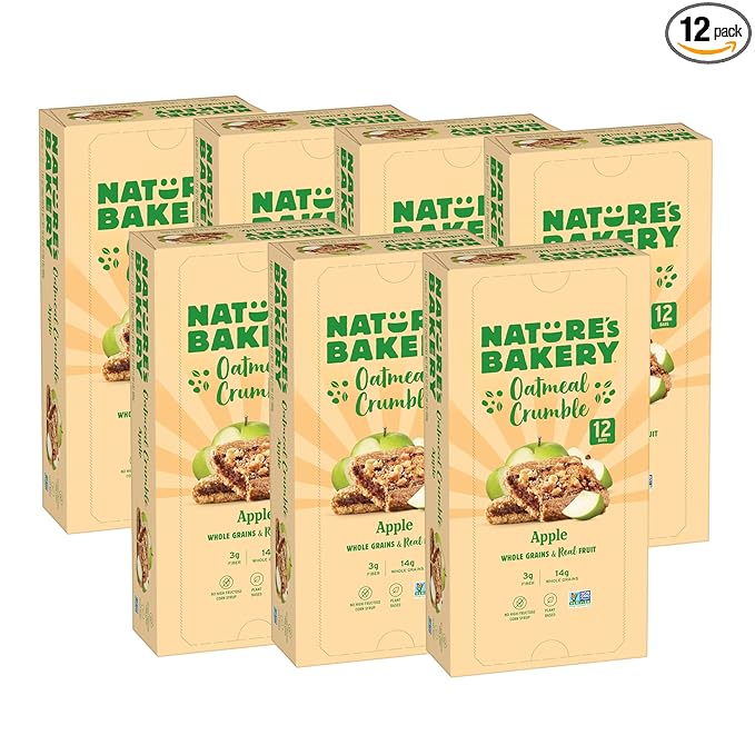 Nature's Bakery Nature’s Bakery Oatmeal Crumble Bars Apple Real Fruit Vegan Non-GMO Breakfast bar 7 boxes with 12 twin packs