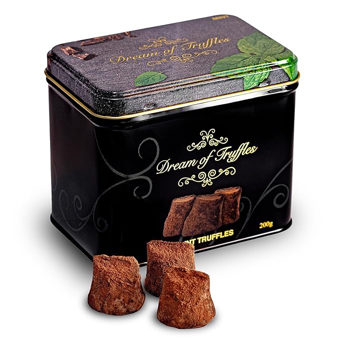 Dream of Truffles - Cocoa Powdered Mint Truffles | Smooth &amp Creamy | Refreshing Peppermint Flavor | Dark Cocoa Dusted Candy Truffles in a Premium Gift Box | Made in Sweden | 200g