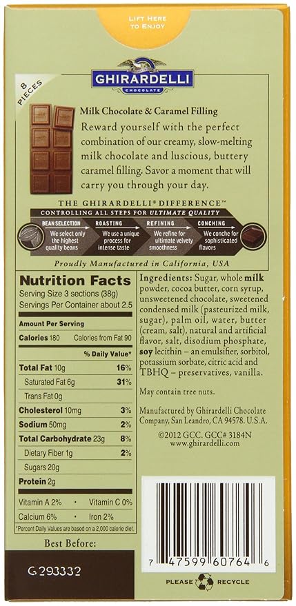 Ghirardelli Chocolate Bar Milk and Caramel 3.5 oz. 6 Count