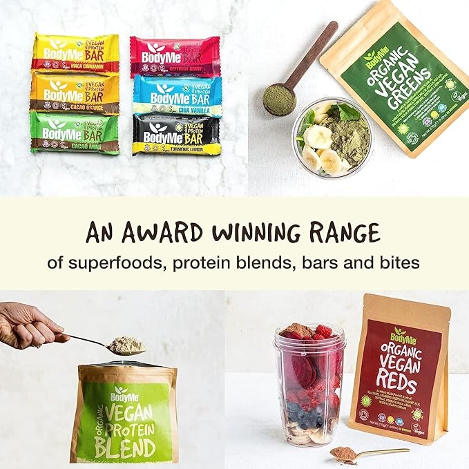 BodyMe Organic Vegan Protein Bar | Raw Maca Cinnamon | Box of 12 x 2.12oz (60g) | with 3 Plant Proteins