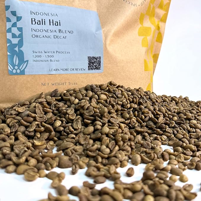 Current Crop Roasting Shop Bali Hai Organic Decaf Coffee Beans – Unroasted Green Coffee – Swiss Water Process – Indonesia Blend – Smooth &amp Balanced with Cocoa &amp Marshmallow Notes - 10 Pound Ba