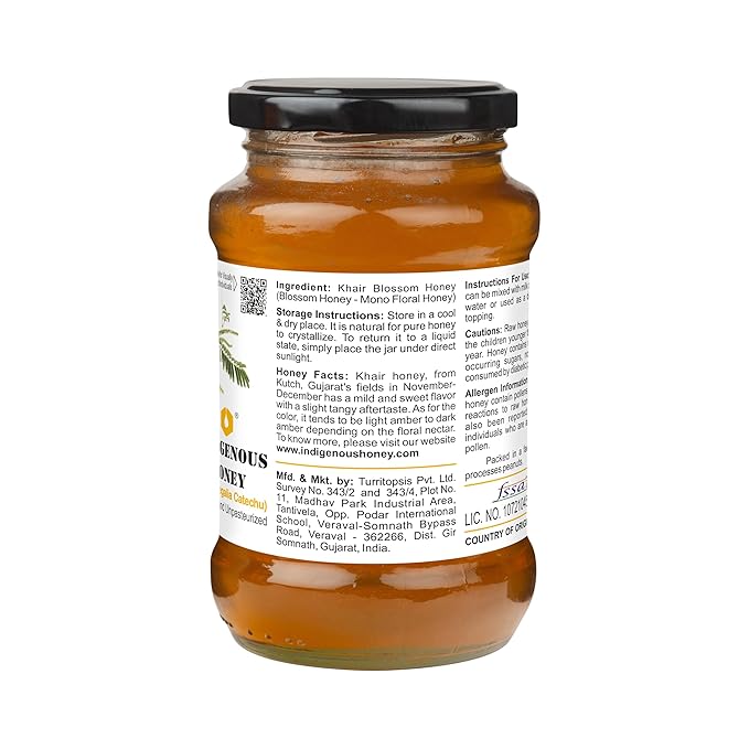 INDIGENOUS HONEY Khair Honey Raw Organic Natural Pure Unprocessed NMR Tested Unpasteurized Unheated 530g Glass Jar Pack of 1