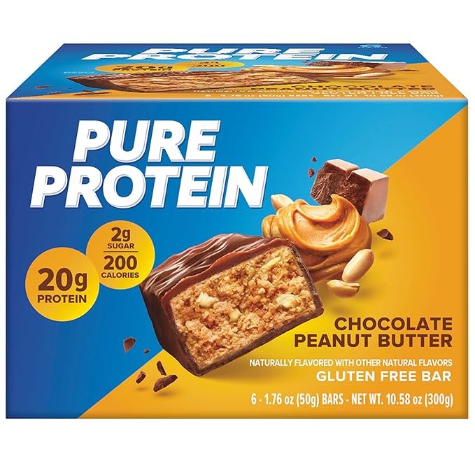 Pure Protein Bars High Protein Nutritious Snacks to Support Energy Low Sugar Gluten Free Chocolate Peanut Butter 1.76 Oz (Pack of 6)
